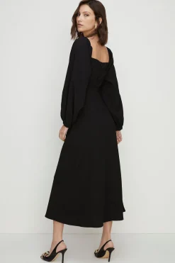 Hot Oasis Petite Twist Front Bardot Crepe Midi Dress Black