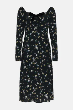 Best Oasis Petite Velvet Bow Ditsy Printed Midi Dress Black