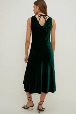 Discount Oasis Petite Velvet Cowl Back Empire Midaxi Dress Bottle Green