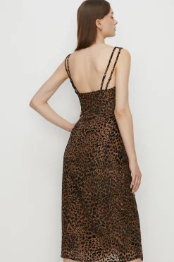 New Oasis Petite Velvet Devore Ruched Dress Animal