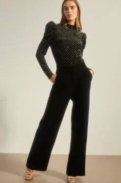 Sale Oasis Petite Velvet Wide Leg Trouser Black