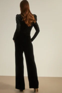 Sale Oasis Petite Velvet Wide Leg Trouser Black