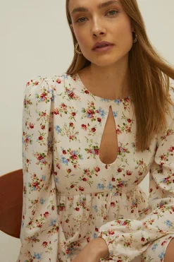 New Oasis Petite Vintage Keyhole Skater Dress Rose