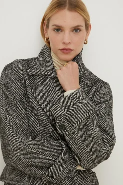 Fashion Oasis Petite Wool Mix Herringbone Oversized Coat Black