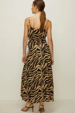 Outlet Oasis Petite Zebra Strappy Cami Wrap Dress Tan