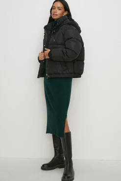 Online Oasis Petite Zip Through Puffer Coat Black