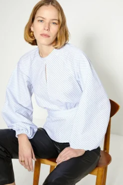 Sale Oasis Pin High Neck Peplum Blouse Stripe