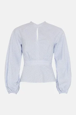 Sale Oasis Pin High Neck Peplum Blouse Stripe