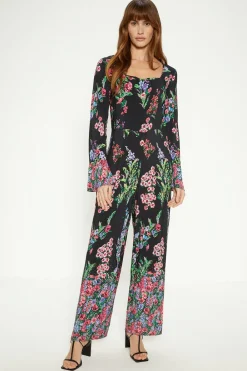 New Oasis Placement Border Floral Jumpsuit Black