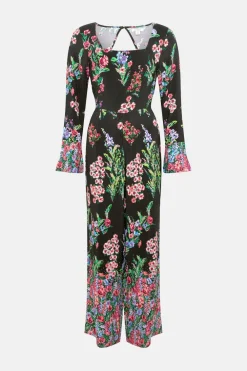 New Oasis Placement Border Floral Jumpsuit Black
