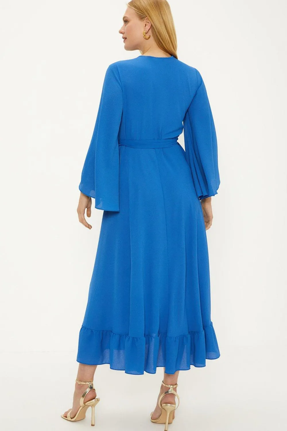 Discount Oasis Plain Flute Sleeve Ruffle Wrap Dress Cobalt