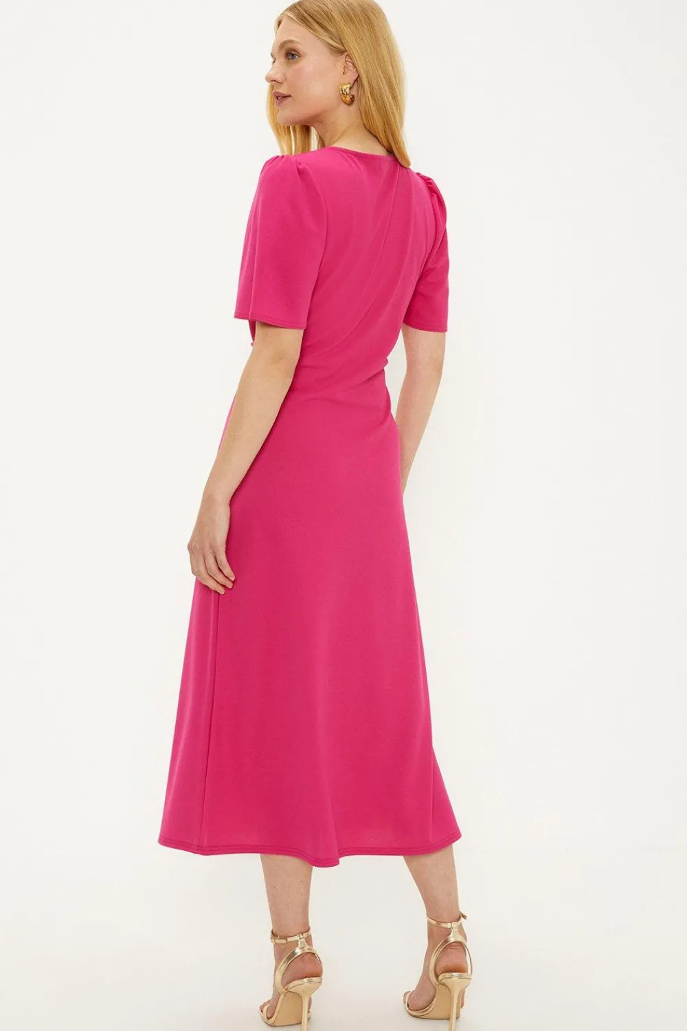 Online Oasis Plain Stretch Crepe Ruched Front Midi Dress Pink