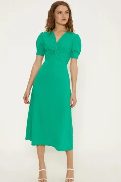 Best Oasis Plain Stretch Crepe Twist Front Midi Dress Green
