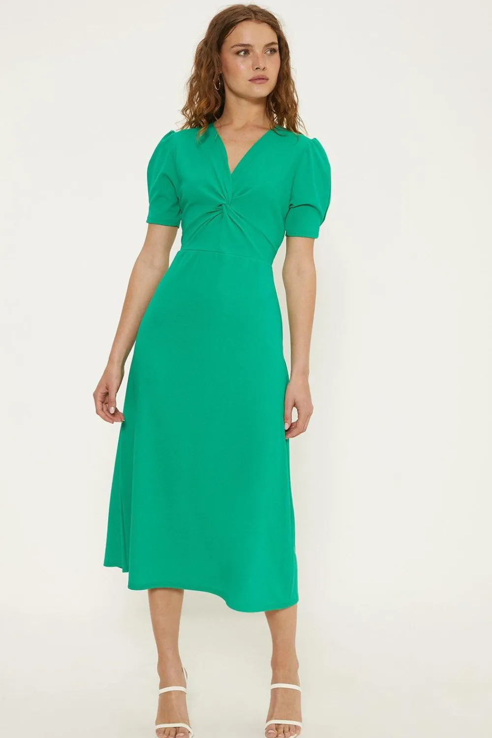 Best Oasis Plain Stretch Crepe Twist Front Midi Dress Green