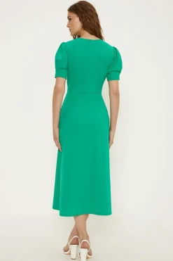 Best Oasis Plain Stretch Crepe Twist Front Midi Dress Green