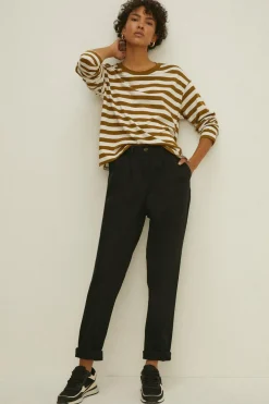 Sale Oasis Pleat Detail Peg Trouser Black