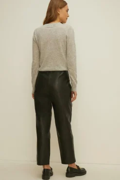 Online Oasis Pleat Detail Straight Leg Leather Trouser Black