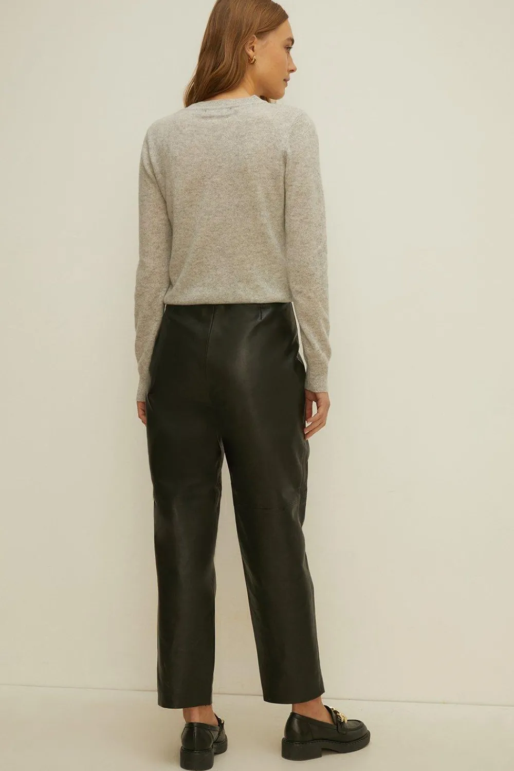 Online Oasis Pleat Detail Straight Leg Leather Trouser Black