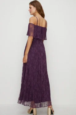 Best Oasis Pleated Strappy Tiered Lace Maxi Dress Purple