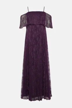 Best Oasis Pleated Strappy Tiered Lace Maxi Dress Purple