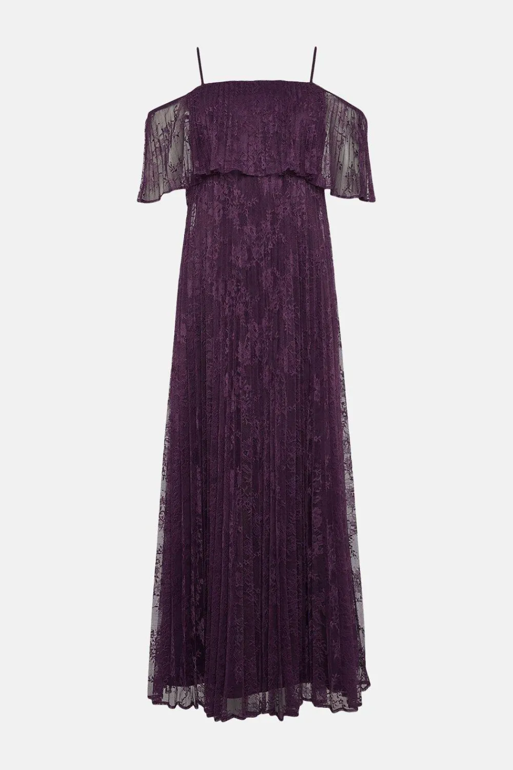Best Oasis Pleated Strappy Tiered Lace Maxi Dress Purple