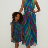 Outlet Oasis Pleated Stripe Halter Neck Trapeze Midi Dress Multi