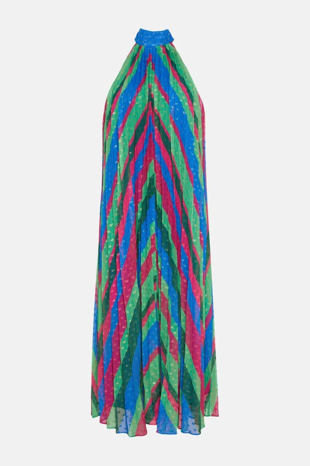 Outlet Oasis Pleated Stripe Halter Neck Trapeze Midi Dress Multi