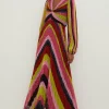 Clearance Oasis Pleated Stripe Metallic V Neck Midi Dress Pink