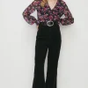 Hot Oasis Pleated V Neck Floral Blouse Multi