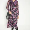 Online Oasis Pleated V Neck Floral Midi Dress Multi
