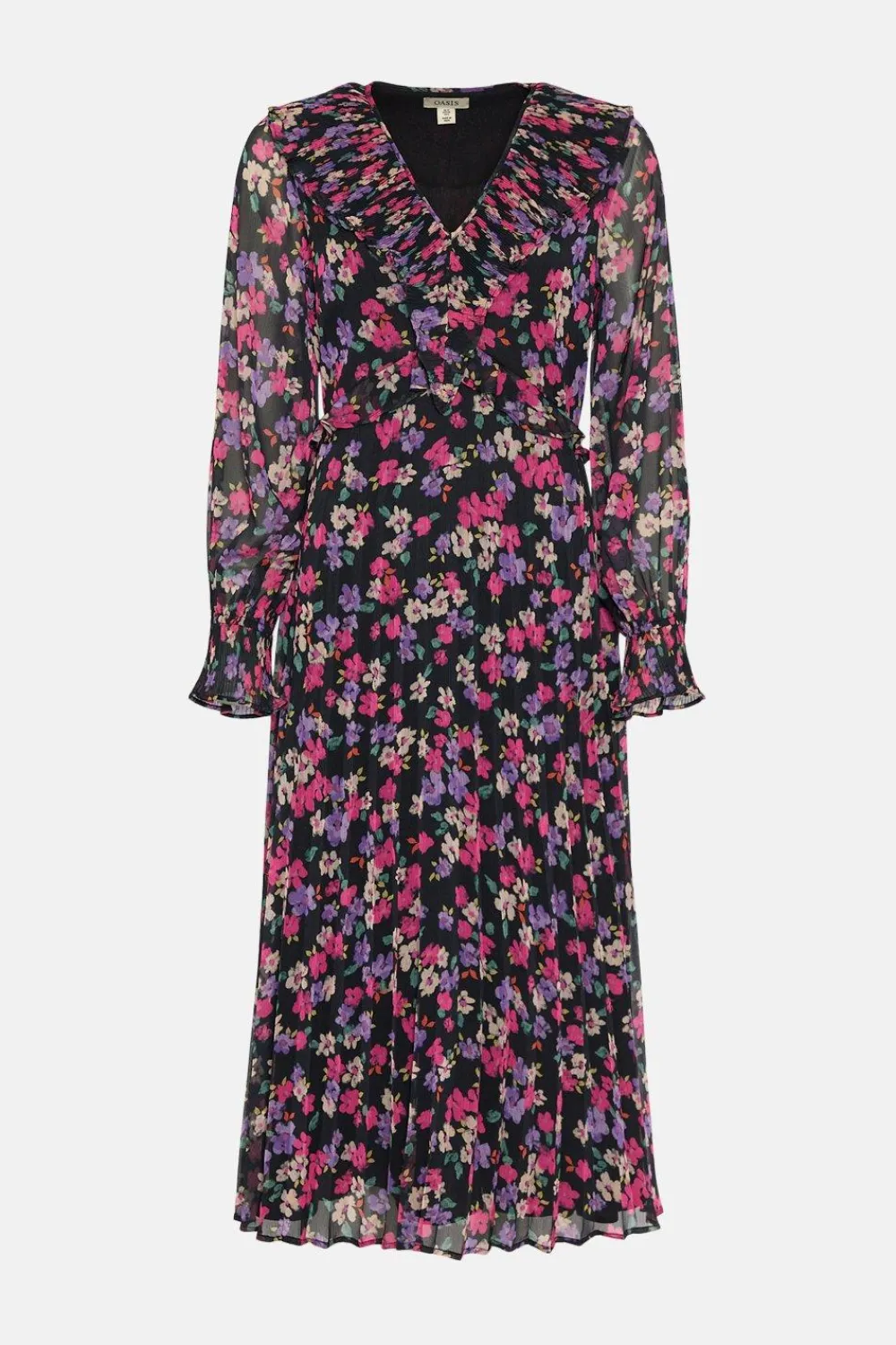 Online Oasis Pleated V Neck Floral Midi Dress Multi