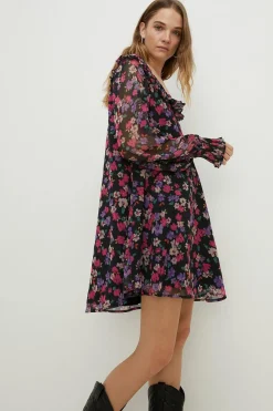 Clearance Oasis Pleated V Neck Floral Skater Dress Multi