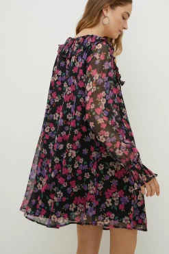 Clearance Oasis Pleated V Neck Floral Skater Dress Multi