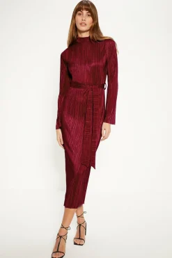 Best Oasis Plisse Belted Midi Dress Berry