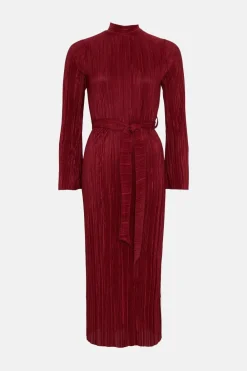 Best Oasis Plisse Belted Midi Dress Berry