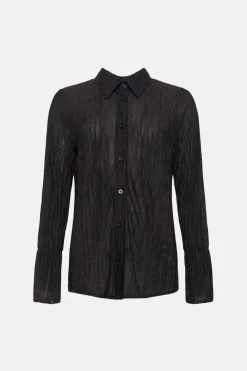 Outlet Oasis Plisse Flared Cuff Shirt Co-Ord Black