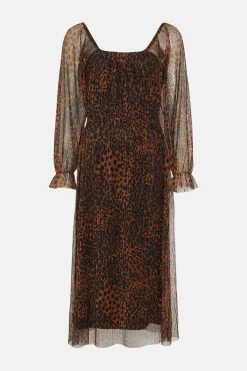 Online Oasis Plisse Scoop Neck Midi Dress Leopard