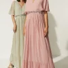 Online Oasis Plunge V Neck Embellished Waist Maxi Lilac