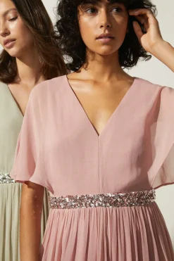 Online Oasis Plunge V Neck Embellished Waist Maxi Lilac
