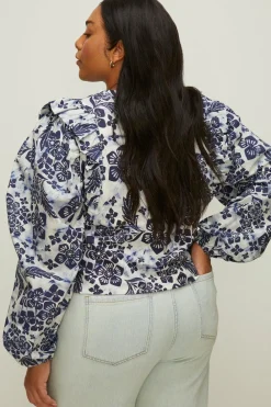 New Oasis Plus Floral Woven Mix Frill Detail Sweatshirt Ivory