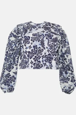 New Oasis Plus Floral Woven Mix Frill Detail Sweatshirt Ivory