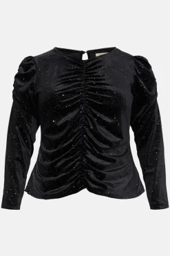 Outlet Oasis Plus Glitter Velvet Ruched Top Black