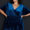 Clearance Oasis Plus Glitter Velvet Wrap Mini Dress Teal