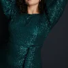 Best Oasis Plus Sequin Belted Crew Neck Shift Dress Green