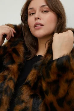 Best Oasis Plus Size Animal Faux Fur Collared Coat Brown