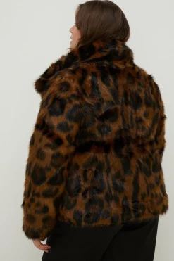 Best Oasis Plus Size Animal Faux Fur Collared Coat Brown