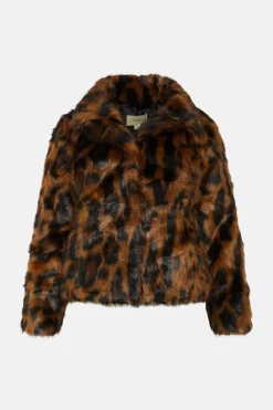 Best Oasis Plus Size Animal Faux Fur Collared Coat Brown