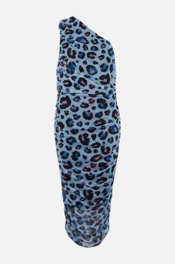 Online Oasis Plus Size Animal Mesh One Shoulder Midi Dress Light Blue