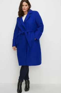 Sale Oasis Plus Size Belted Wrap Turn Up Cuff Coat Cobalt