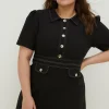 New Oasis Plus Size Button Detail Shift Dress Black